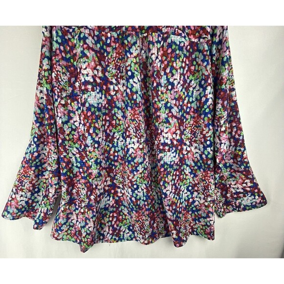 Notations Blouse Women's 3X Split Button Neck Pleated Roll Tab Sleeve Peasant - Picture 9 of 12